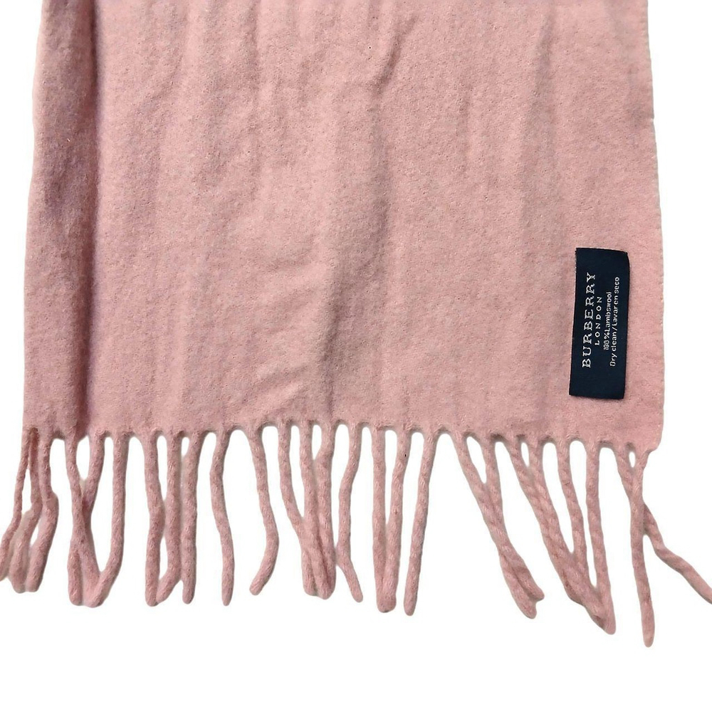 Luxury Vintage Light Pink Lambs Wool Burberry Scarf Embroidered Logo - Picture 5 of 6